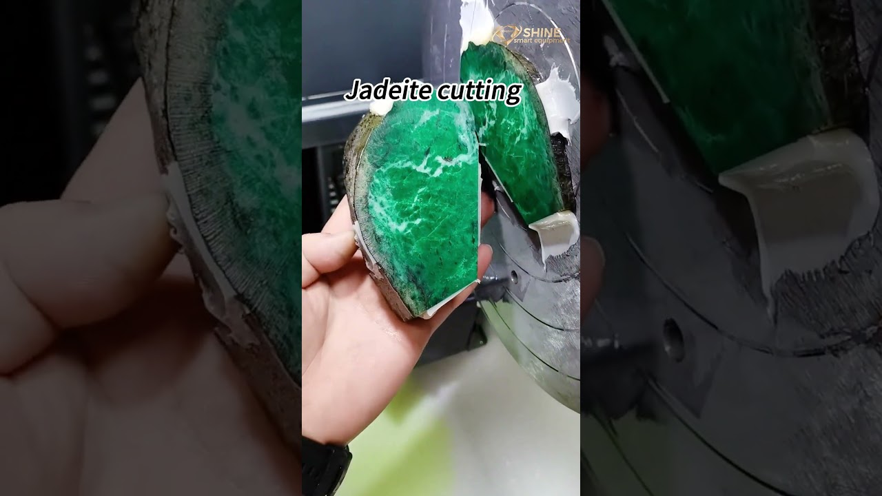 Coupe de jadéite, bien qu'il y ait un peu plus de fissures, la couleur n'est pas mauvaise, non ? Machine de découpe #