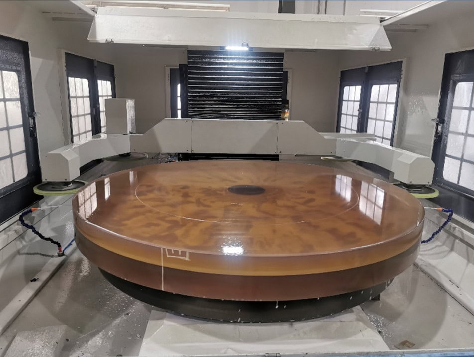 Large optical glass blank thinning with endless wire saw for astronomical telescope optics